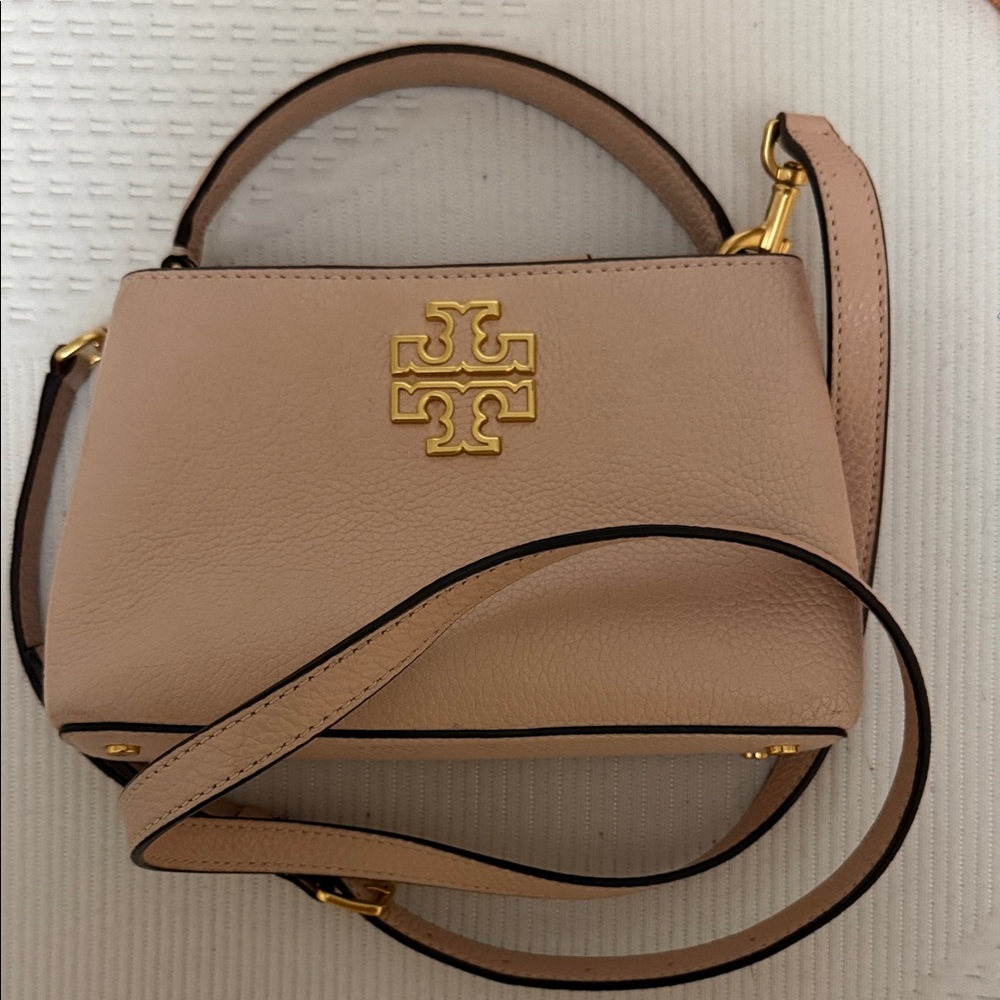 Tory Burch Beige Crossbody Bag with Gold Accents